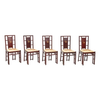Chinese Duck Motif Inlaid Dining Chairs, 5 For Sale