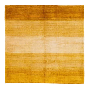 Modern Persian Gabbeh Handmade Square Wool Rug With Goldenrod Motif