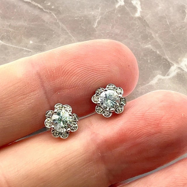 Natural Sapphire Diamond Stud Earrings 14k White Gold 1.62 TCW Certified For Sale - Image 16 of 18