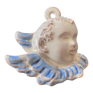 Blue & White European Porcelain Wall Hanging Angel /Putti For Sale