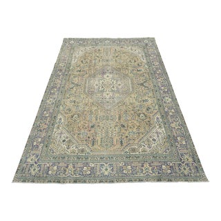 Tabriz Rug 7'9'' X 10'8'' Pink Wool Vintage Distressed Hand-Knotted Carpet For Sale