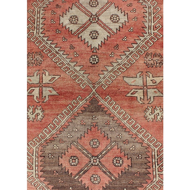 Early 20th Century Geometric Vintage Turkish Oushak Runner With Medallions in Red and Brown For Sale - Image 5 of 7