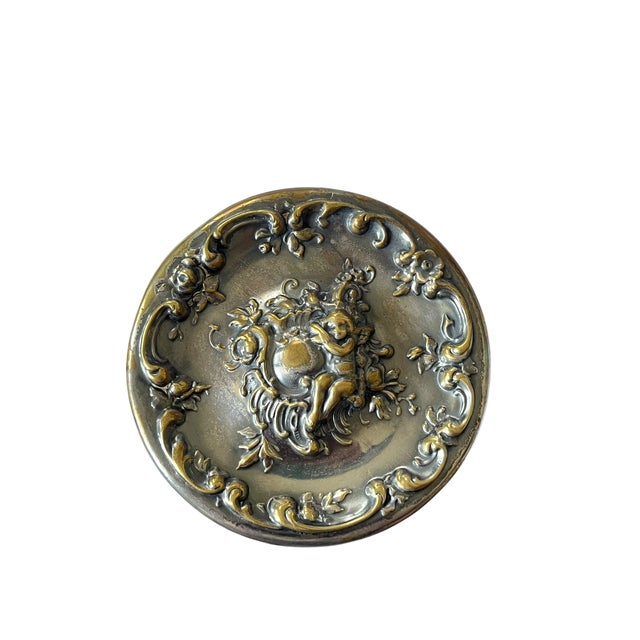 Transparent Vintage Glass Jar With Ornate Cherub Metal Lid – Vanity Barware Biscuit or Tobacco Jar For Sale - Image 8 of 11