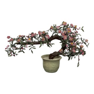 Vintage Cherry Blossom Jade Stone Bonsai Tree For Sale