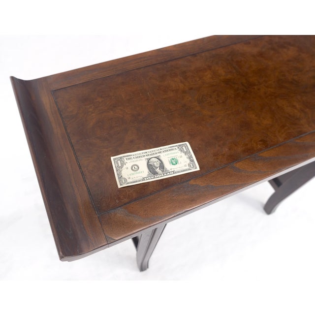 Wood Baker Solid Walnut Pierced Carved Legs Rolled Edge Asian Console Sofa Table MINT For Sale - Image 7 of 15