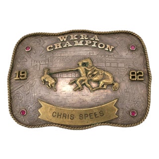 Vintage 1982 Montana Silversmiths Sterling Silver Wkra Champion Belt Buckle For Sale