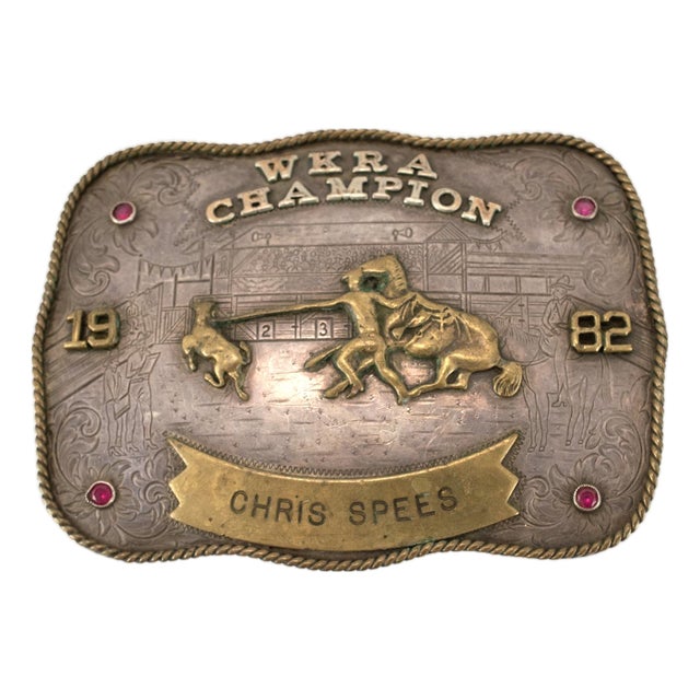 Vintage 1982 Montana Silversmiths Sterling Silver Wkra Champion Belt Buckle For Sale