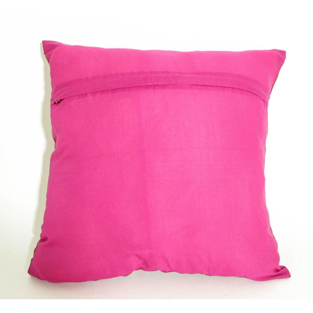 Silk Pink Throw Pillow With Elephants and Peacocks India For Sale - Image 10 of 10