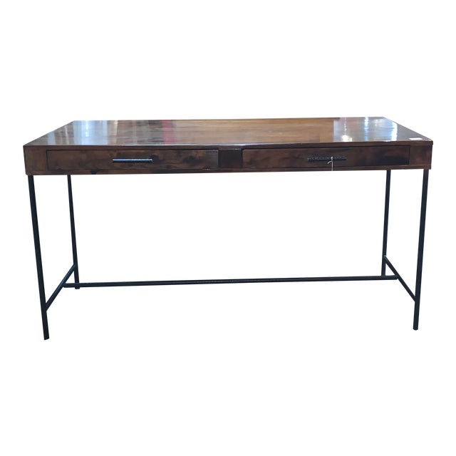 Arhaus Palencia Rustic Wood Top Writing Desk With Wrought Metal Legs