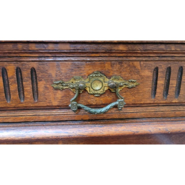 Wood Antique 1880s French Henri II Style Sideboard Server Oak For Sale - Image 7 of 17