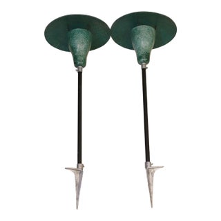 Pair Atomic Space Age Modern Fiberglass Garden Landscape Lamps 1950s Eames Zenith Chair For Sale