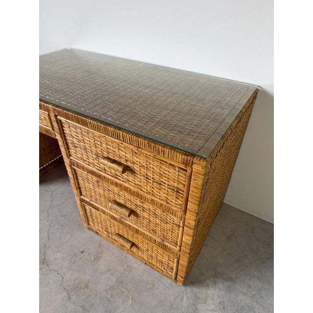1970's Vintage Boho Coastal Wrapped Rattan Writing Desk For Sale - Image 13 of 18