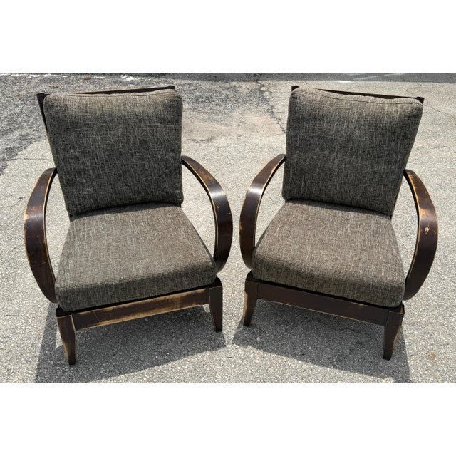 Pair of Distressed Hardwood Lounge Chairs in the Style of Dakota Jackson A sophisticated pair of American modern lounge...