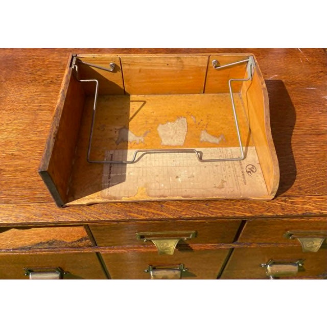 Rare 10 Drawer Antique Yawman and Erbe Mfg. Co. Oak Filing Cabinet With Brass Fittings C. 1900-1910 For Sale - Image 12 of 18