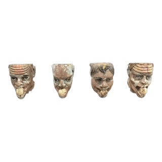Set of 4 Antique Indian Rajasthani Hand-Carved Wooden "Kala Doota" Guardian Figures For Sale