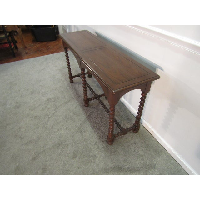 Traditional Henredon Solid Oak Barley Twist Leg Console Table For Sale - Image 3 of 9