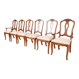 Ethan Allen French Provincial Carved Maple Dining Chairs, Set of Six For Sale