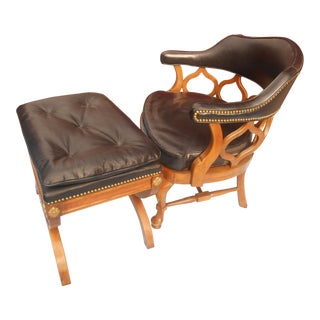 Vintage Kindell French Louis XVI Style Leather Side Chair & Ottoman For Sale