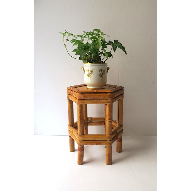 Chinoiserie Wicker Bamboo Pedestal Plant or Drink Stand For Sale - Image 3 of 11