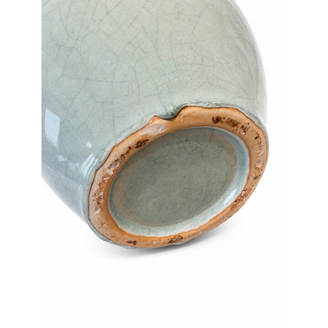 Vintage 1970's Celadon Crackle Glaze Double-Handle Vase For Sale - Image 4 of 7
