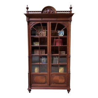 Antique Art Nouveau Walnut Display Column Bookcase, 1910s For Sale