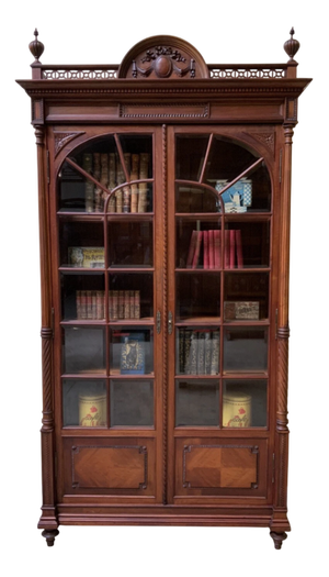 Antique Art Nouveau Walnut Display Column Bookcase, 1910s