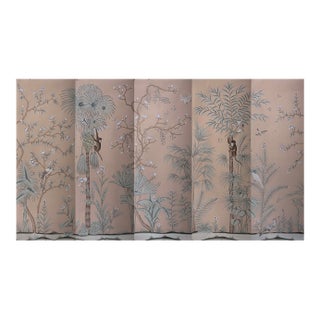Gentleman's Pink Chinoiserie Panels Wallpapers Hand Painted Murals Artworks For Sale