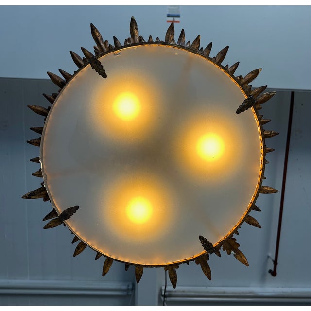 Spanish Feathered Crown Ceiling Fixture For Sale - Image 4 of 12