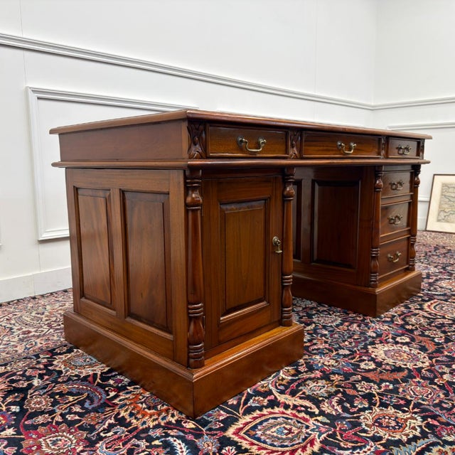 Classic English Desk Brown Leather For Sale - Image 5 of 18