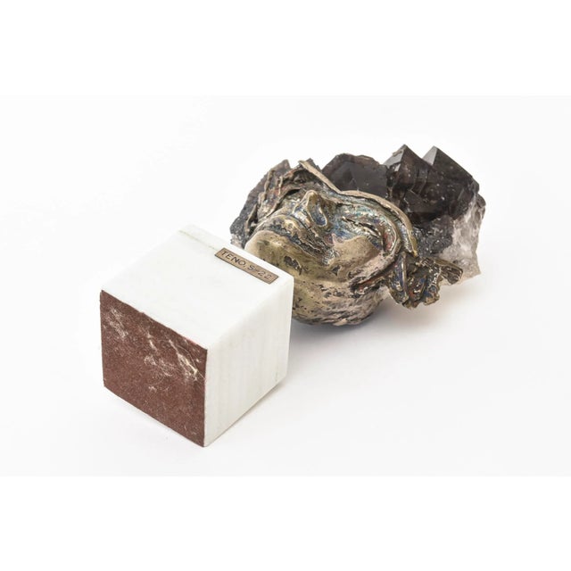 Vintage Aurelio Teno Silvered Bronze, Enamel and Quartz Amethyst and Marble Sculpture Signed For Sale - Image 9 of 11