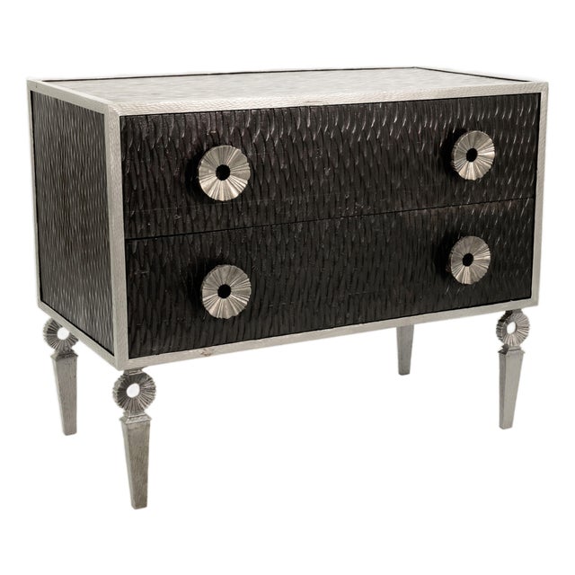 Global Views Silver Framed Artisan Two Drawer Bedroom Chest For Sale