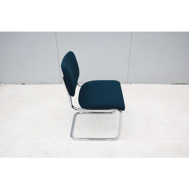 Bauhaus Marcel Breuer Cesca Upholstered Side Chair in Blue Fabric by Gordon For Sale - Image 14 of 18
