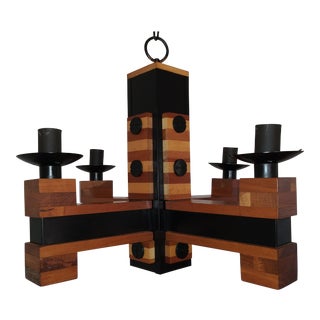 Vintage 1950s Wood Block Light Fixture For Sale