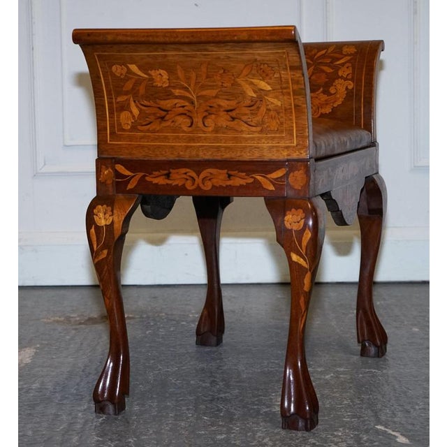 Antique Dutch Marquetry Window Piano Stool with Hand-Dyed Chesterfield Seat For Sale - Image 14 of 16