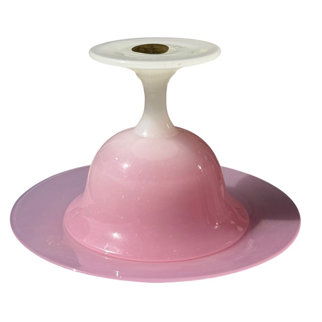 Art Deco Steuben Pink Opaline or Rosaline Art Glass Footed Bowl & Underplate For Sale - Image 3 of 4