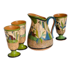 Vintage Tlaquepaque Made in Mexico Picture and Three Tall Glasses Set