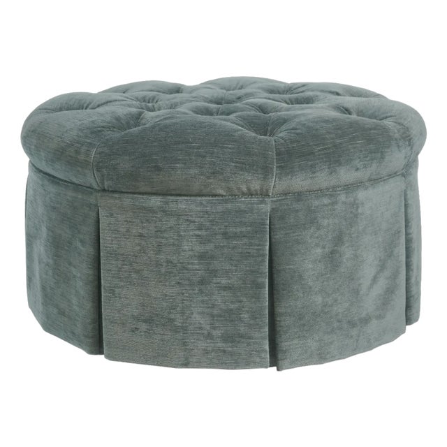 Jonas Ny Upholstery Tufted Ottoman With Pleated Skirt For Sale
