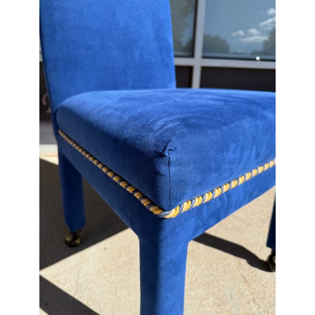 Late 20th Century Set of 4 Royal Blue Chairs With Tassels For Sale - Image 9 of 18