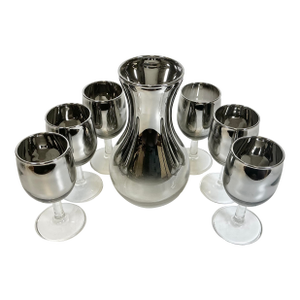 Mid-Century Hollywood Regency Dorothy Thorpe Attrib. Silver Ombré Wine and Carafe Set - 7 Pieces