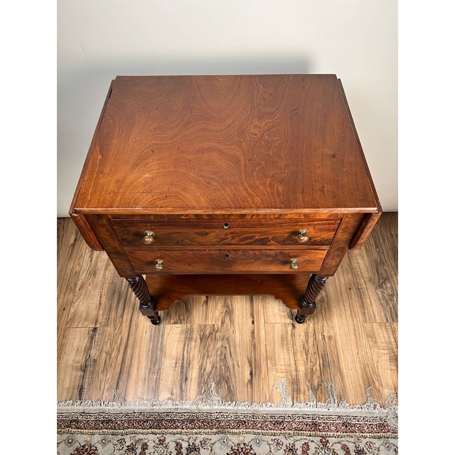 Traditional Antique Federal Mahogany Two Drawer Work Stand With Lions Head Pulls C. 1820 For Sale - Image 3 of 11