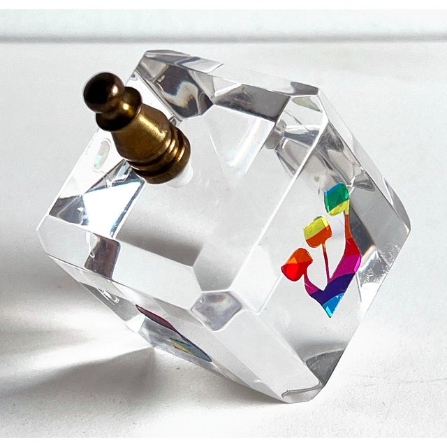 Faceted Lucite Dreidel With Colorful Prismatic Design and Brass Spinner For Sale - Image 4 of 8