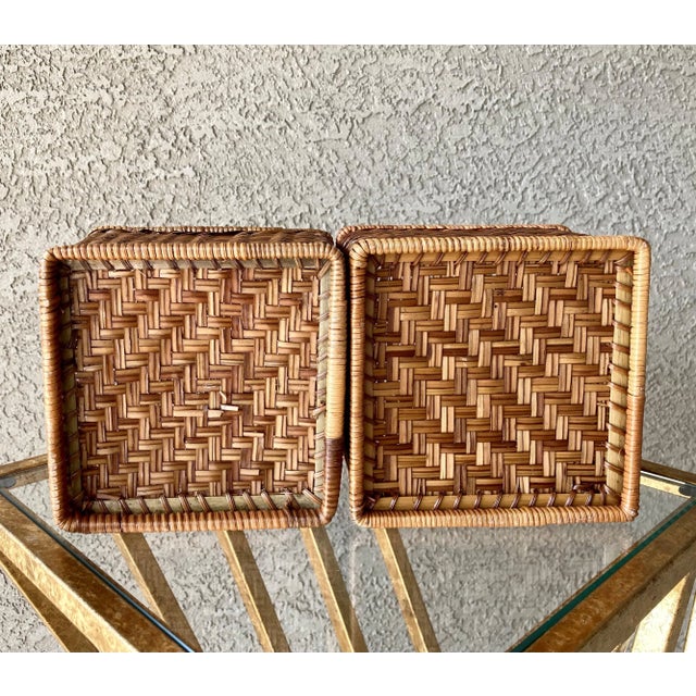 Circa 1980 Stylish Catchall Rattan Baskets – A Pair For Sale - Image 4 of 13