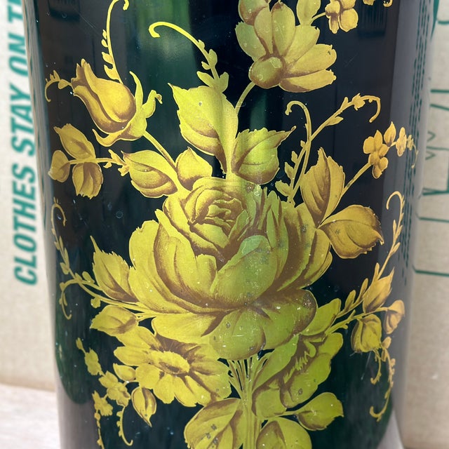 Vintage Hollywood Regency Black & Gold Floral Decoware Small Metal Hamper With Lid For Sale - Image 10 of 12