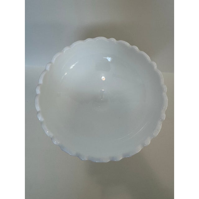 Mid-Century Modern Vintage Milk Glass Pedestal Compote – Roses & Forget-Me-Nots For Sale - Image 3 of 4