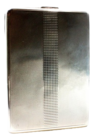 Guilloche Silver Cigarette Case with Bands Along the Length and Spring Lid.