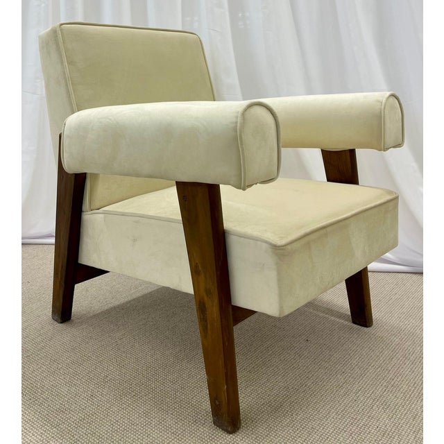 Authentic Pair of Pierre Jeanneret Upholstered Bridge Chairs, Mid-Century Modern For Sale In New York - Image 6 of 15