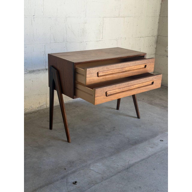 Vintage Danish Modern Rosewood Two Drawer Cabinet Dresser on Sculptural Legs For Sale - Image 4 of 10
