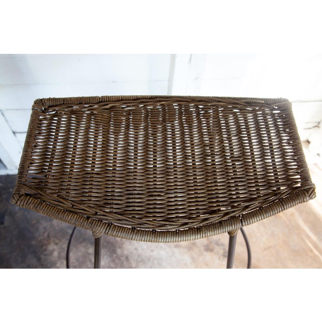 1980s Vintage Wicker Armless Snowshoe Bar Stools - a Pair For Sale - Image 4 of 9