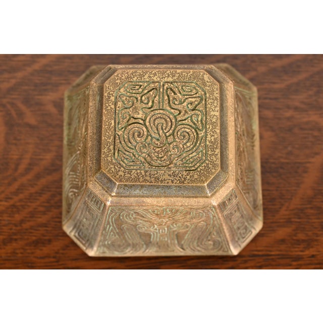Metal Tiffany Studios New York Chinese Pattern Large Bronze Inkwell, Circa 1910 For Sale - Image 7 of 12