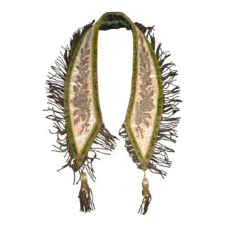 19th Century Knights Templar Velvet Collar With Quilted Moss Silk & Metallic Fringe Passementerie For Sale